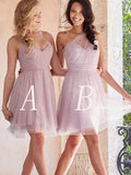 A-Line/Princess One-Shoulder Sleeveless Short/Mini Tulle Bridesmaid Dresses