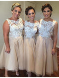 A-Line/Princess Scoop Sleeveless Knee-Length With Applique Tulle Bridesmaid Dresses