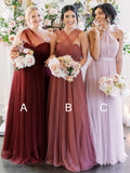 A-Line/Princess Halter Ruffles Sleeveless Floor-Length Tulle Bridesmaid Dresses