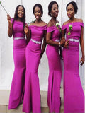 Trumpet/Mermaid Off-the-Shoulder Sleeveless Floor-Length With Beading Satin Bridesmaid Dresses