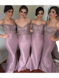 Trumpet/Mermaid Off-the-Shoulder Sleeveless Floor-Length With Beading Satin Bridesmaid Dresses