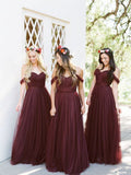 A-Line/Princess Ruffles Off-the-Shoulder Sleeveless Floor-Length Tulle Bridesmaid Dresses