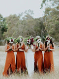 A-Line/Princess V-neck Sleeveless Ruffles Floor-Length Satin Bridesmaid Dresses