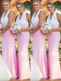 Sheath/Column Halter Sleeveless Floor-Length Chiffon Bridesmaid Dresses