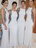 Trumpet/Mermaid Scoop Sleeveless Floor-Length Satin Bridesmaid Dresses
