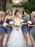 Sheath/Column Sweetheart Sleeveless Short/Mini With Ruched Lace Bridesmaid Dresses