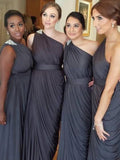 Sheath/Column One-Shoulder Sleeveless Floor-Length With Ruched Beading Chiffon Bridesmaid Dresses