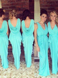 Sheath/Column V-neck Sleeveless Floor-Length With Ruched Chiffon Bridesmaid Dresses
