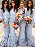 Trumpet/Mermaid Scoop Short Sleeves Floor-Length Satin Bridesmaid Dresses