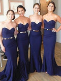 Trumpet/Mermaid Sweetheart Floor-Length Sleeveless With Belt Satin Bridesmaid Dresses
