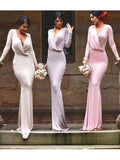Sheath/Column V-neck Long Sleeves Floor-Length With Applique Jersey Bridesmaid Dresses