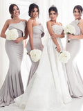 Trumpet/Mermaid Ruffles Strapless Sleeveless Floor-Length Satin Bridesmaid Dresses