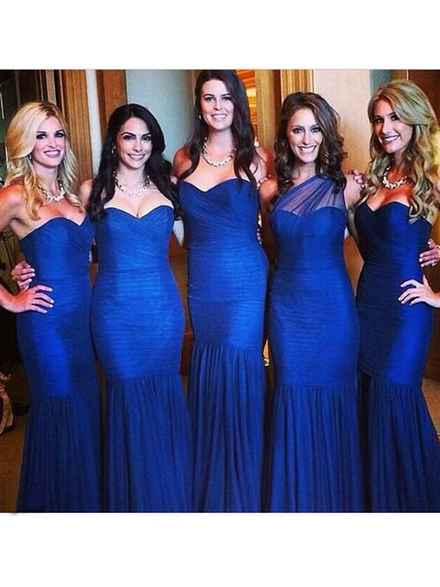 Trumpet/Mermaid Sweetheart Sleeveless Floor-Length With Ruched Tulle Bridesmaid Dresses