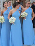 Sheath/Column One-Shoulder Sleeveless Floor-Length Chiffon Bridesmaid Dresses