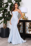 Sequin Mermaid Prom Dresses for Women 2023 Spaghetti Straps Sparkly Evening Formal Gown with Slit