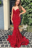 Trumpet/Mermaid Sequins Sweetheart Sleeveless Sweep/Brush Train Prom Dresses