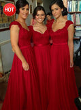Sheath/Column V-neck Long Chiffon Bridesmaid Dresses with Beading