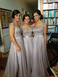 Sheath/Column V-neck Long Chiffon Bridesmaid Dresses with Beading