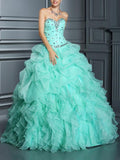 Ball Gown Sweetheart Long Organza Prom Formal Evening Dresses with Ruffles