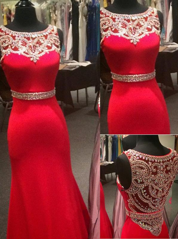 Trumpet/Mermaid Scoop Sweep/Brush Train Chiffon Prom Evening Dresses with Crystal