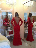 Trumpet/Mermaid Scoop Sweep/Brush Train Lace Prom Formal Evening Dresses with Sash