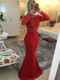 Trumpet/Mermaid Scoop Sweep/Brush Train Lace Prom Formal Evening Dresses with Sash