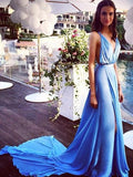 A-Line/Princess Spaghetti Straps Court Train Chiffon Prom Formal Dresses with Pleats