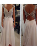 A-Line/Princess V-neck Long Chiffon Prom Formal Evening Dresses with Beading
