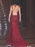 Trumpet/Mermaid V-neck Sweep/Brush Train Tulle Prom Formal Evening Dresses with Applique