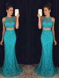Sheath/Column Scoop Long Lace Prom Formal Evening Dresses
