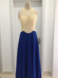 A-Line/Princess Scoop Long Chiffon Prom Formal Evening Dresses with Beading