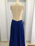 A-Line/Princess Scoop Long Chiffon Prom Formal Evening Dresses with Beading