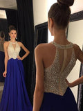 A-Line/Princess Scoop Long Chiffon Prom Formal Evening Dresses with Beading