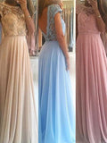 A-Line/Princess Scoop Long Chiffon Prom Formal Evening Dresses with Beading