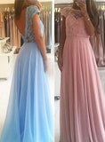 A-Line/Princess Scoop Long Chiffon Prom Formal Evening Dresses with Beading