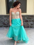 A-Line/Princess Sweetheart Long Chiffon Prom Formal Evening Dresses with Applique
