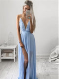 A-Line/Princess Spaghetti Straps Long Chiffon Formal Evening Dresses with Ruched