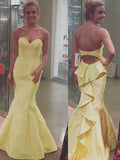 Trumpet/Mermaid Sweetheart Sweep/Brush Train Satin Prom Formal Evening Dresses with Layers