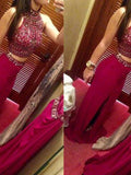 Sheath/Column Jewel Long Chiffon Prom Formal Evening Dresses with Beading