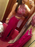 Sheath/Column Jewel Long Chiffon Prom Formal Evening Dresses with Beading