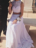A-Line/Princess Jewel Long Chiffon Prom Formal Evening Dresses with Beading