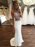 Trumpet/Mermaid Halter Sweep/Brush Train Chiffon Prom Formal Evening Dresses with Beading