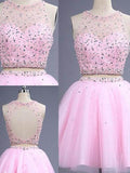 A-Line/Princess Scoop Short/Mini Tulle Prom Formal Evening Dresses with Beading