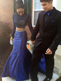 Trumpet/Mermaid High Neck Court Train Satin Prom Formal Evening Dresses with Beading