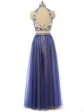 A-Line/Princess High Neck Long Chiffon Prom Formal Evening Dresses with Beading