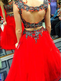 A-Line/Princess Scoop Long Satin Prom Formal Evening Dresses with Applique