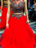 A-Line/Princess Scoop Long Satin Prom Formal Evening Dresses with Applique