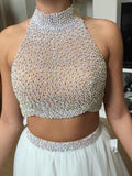 A-Line/Princess High Neck Short/Mini Tulle Prom Formal Evening Dresses with Beading