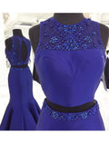 Trumpet/Mermaid Scoop Long Satin Prom Formal Evening Dresses with Beading