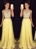 A-Line/Princess Scoop Long Chiffon Prom Formal Evening Dresses with Beading
